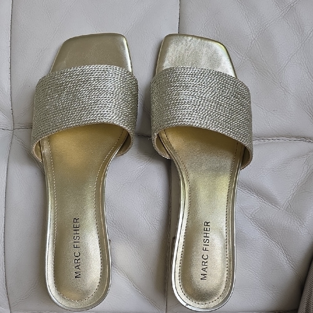 Marc Fisher Metallic Gold Slide Sandals